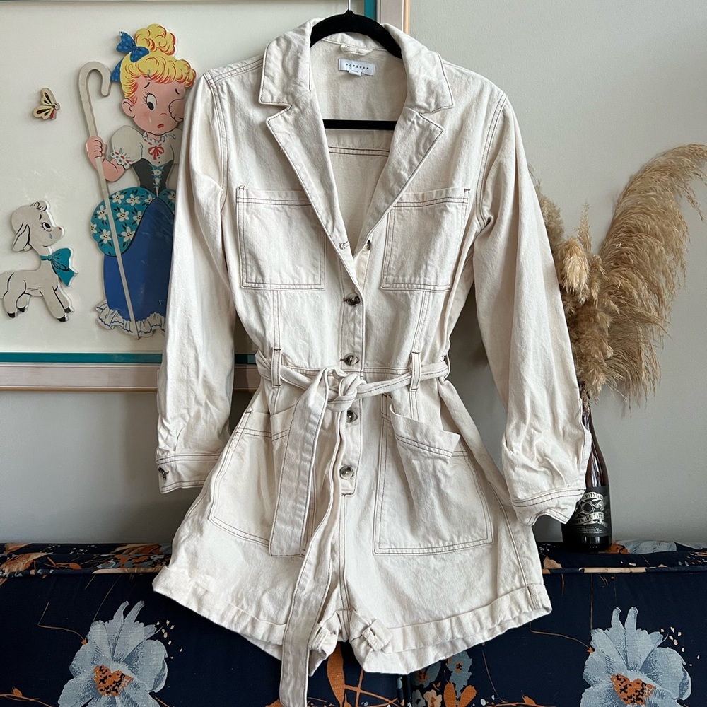 Top shop white Denim belted jumpsuit